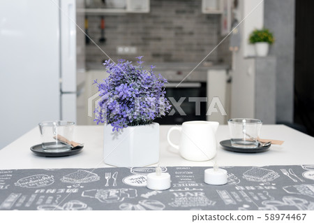 Modern flat with kitchen and living room, open 58974467