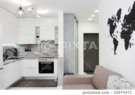 Minimalist modern living room with sofa in loft Minimalist modern living room with sofa in loft 58974471