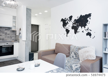 Minimalist modern living room with sofa in light 58974473