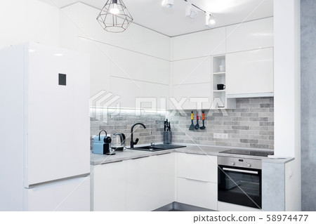Modern white kitchen interior. Contemporary Modern white kitchen interior. Contemporary 58974477