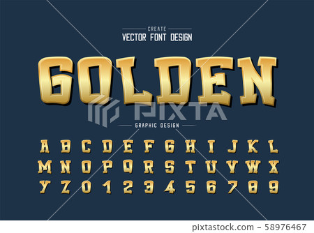 Gold font and cartoon alphabet vector, Golden Gold font and cartoon alphabet vector, Golden 58976467