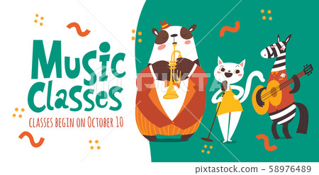 Vector music classes advertisement flyer design with cute animals playing music Vector music classes advertisement flyer design with cute animals playing music 58976489