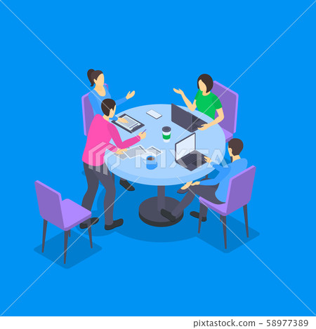 Characters People and Brainstorming Creative Concept 3d Isometric View. Vector 58977389