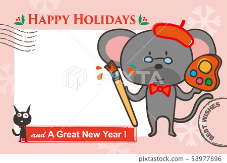 Greeting card / cute mouse in artist costume Greeting card / cute mouse in artist costume 58977896