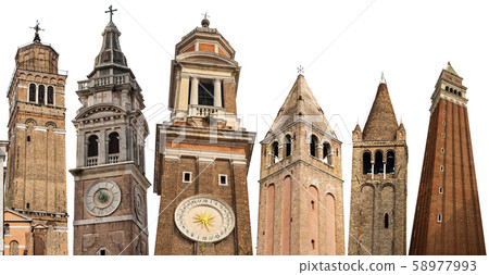 Some bell towers of Venice isolated on white background - Italy 58977993