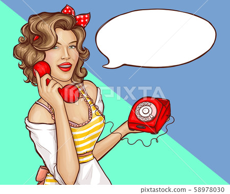 Pop art woman housewife call retro phone banner 58978030