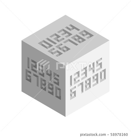 The main numbers are from zero to nine squared from different external sides. Isometric style with the effect of depth and shadow. Minimalistic flat design. 58978160