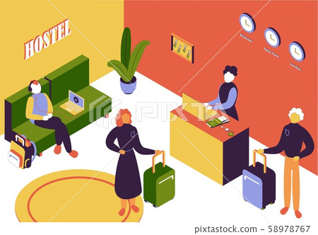 Hostel Isometric Illustration 58978767