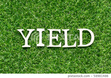 Wood alphabet letter in word yield on artificial green grass 58981486