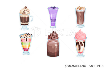 Set of milkshakes and mousses. Vector illustration. Set of milkshakes and mousses. Vector illustration. 58981918