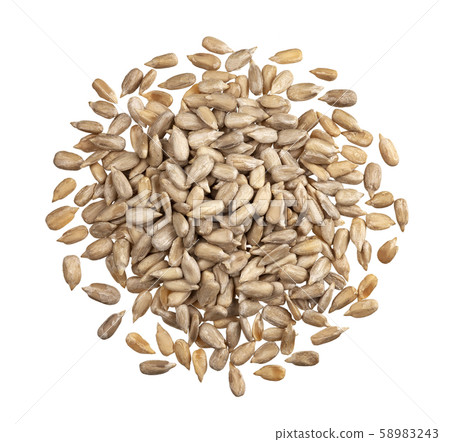 Peeled sunflower seeds isolated on white background with clipping path, top view 58983243