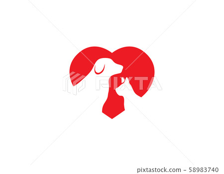 Heart caring pets, dog and cat, Herz und Haustiere for logo design illustration on white background Heart caring pets, dog and cat, Herz und Haustiere for logo design illustration on white background 58983740