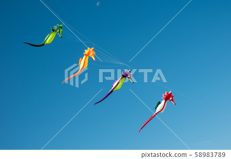 Colorful Dragonflies kites flying in blue sky 58983789