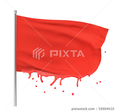 3d close-up rendering of red flag waving in the wind with lower edge melting, isolated on white 3d close-up rendering of red flag waving in the wind with lower edge melting, isolated on white 58984010