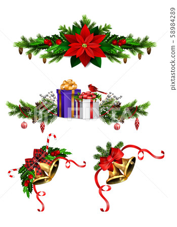 Christmas decorations with fir tree golden jingle bells 58984289