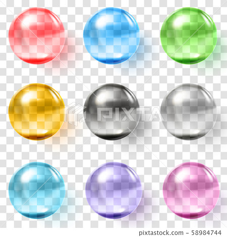 Set of multicolored transparent glass spheres with shadows Set of multicolored transparent glass spheres with shadows 58984744