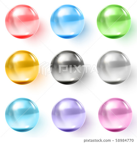 Set of multicolored transparent glass spheres with shadows Set of multicolored transparent glass spheres with shadows 58984770