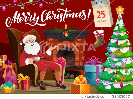 Santa Claus and fireplace, Merry Christmas wish Santa Claus and fireplace, Merry Christmas wish 58985067