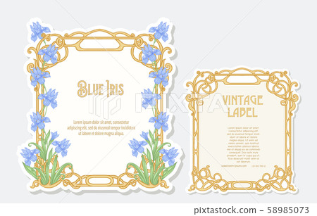 Iris flower. Set of 2 labels, decorative frames, borders.  58985073
