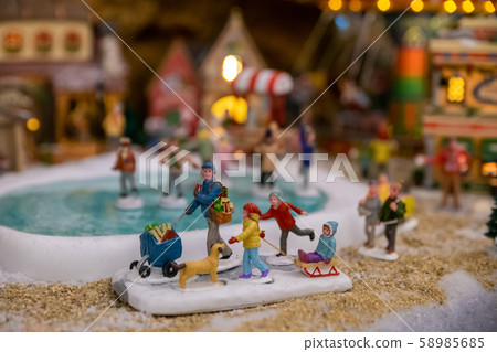 Winter scene from ceramic figures for Christmas 58985685