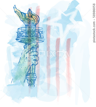 watercolor torch of statue of liberty on USA flag watercolor torch of statue of liberty on USA flag 58986058