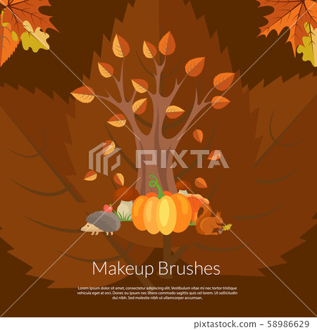 Vector cartoon autumn elements and leaves background with place for text illustration 58986629