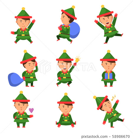 Elf characters. Xmas mascot collection dwarf santa helper fun christmas cartoon vector person in Elf characters. Xmas mascot collection dwarf santa helper fun christmas cartoon vector person in 58986670