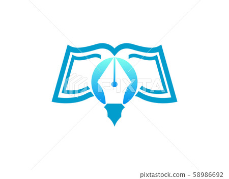 nib pen in the papers on an open book for logo design illustration on white background nib pen in the papers on an open book for logo design illustration on white background 58986692