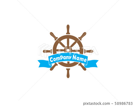 ship wheel with a banner for logo design 58986783