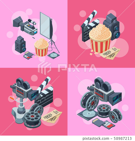 Vector cinematograph isometric elements infographic concept illustration 58987213