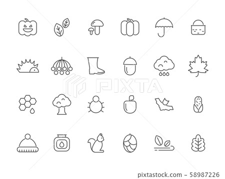 Linear autumn symbols. Vector icons set isolate Linear autumn symbols. Vector icons set isolate 58987226