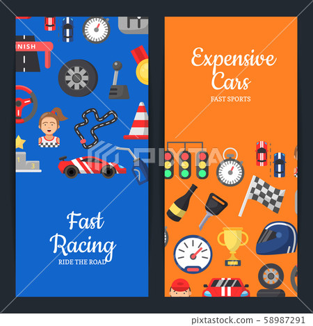 Vector flat car racing icons web banner... - Stock Illustration ...
