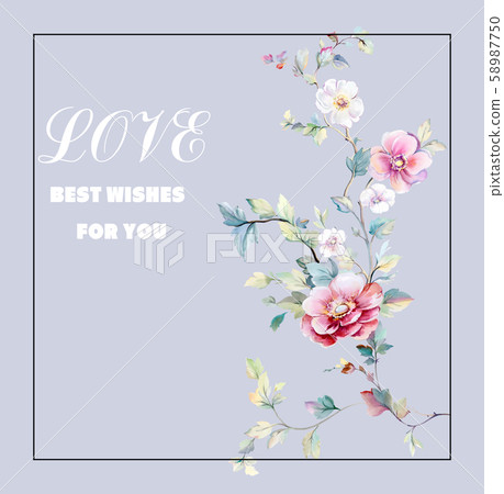 優雅美麗的水彩花卉和賀卡設計 58987750