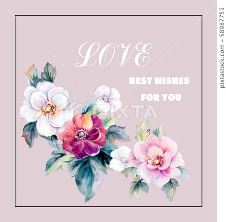 優雅美麗的水彩花卉和賀卡設計 優雅美麗的水彩花卉和賀卡設計 58987751