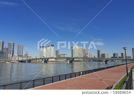 A view of the bridge over the Harumi Canal in Tokyo A view of the bridge over the Harumi Canal in Tokyo 58989654