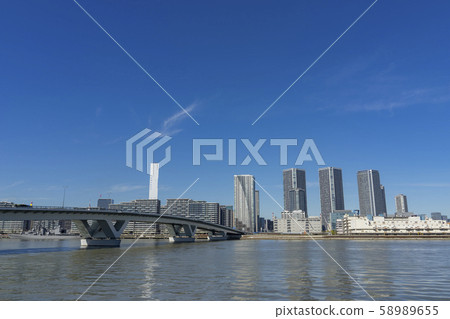 A view of the bridge over the Harumi Canal in Tokyo A view of the bridge over the Harumi Canal in Tokyo 58989655