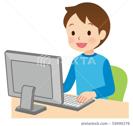 A boy who operates a personal computer - Stock Illustration [58990376 ...