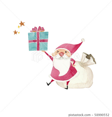 禮物和聖誕老人水彩插圖 禮物和聖誕老人水彩插圖 58990552