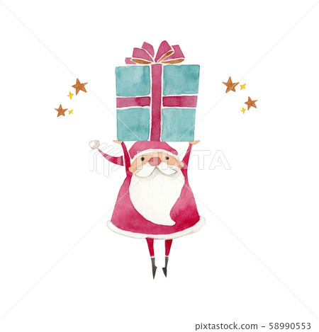 禮物和聖誕老人水彩插圖 58990553