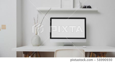 Modern workspace with blank screen desktop Modern workspace with blank screen desktop 58990930