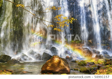 Fukushima Inawashiro, Tatsuzawa Fudo waterfall in autumn season 58991157