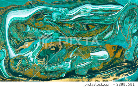 Green and gold ripple of agate background. Golden powder marble texture. 58993591