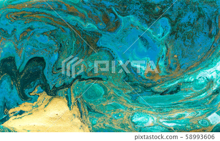 Blue and gold marbling ripple of agate. 58993606