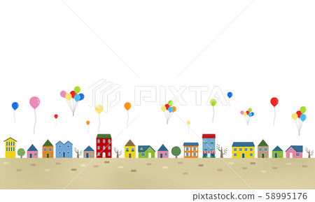 Residential area and balloons Residential area and balloons 58995176