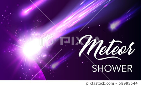 Meteors and comets falling with neon purple trails 58995544