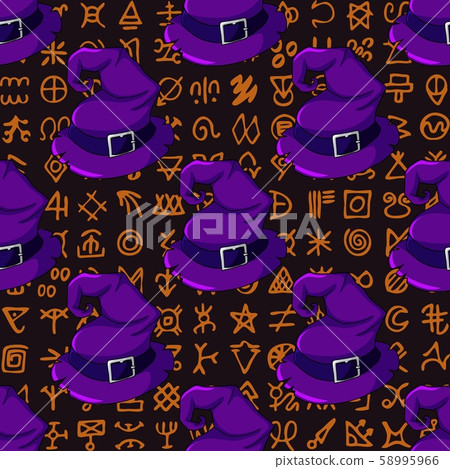 Halloween seamless pattern with witch hats on... - Stock Illustration ...