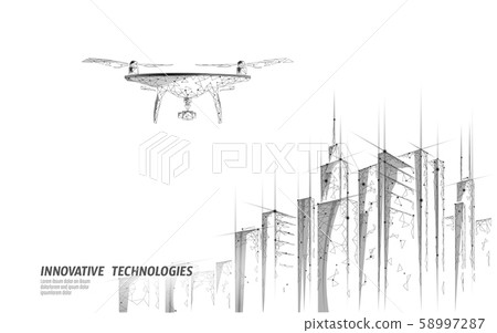 No drones city low poly banner template. Regulation of unmanned aerial vehicles sky delivery. Law 58997287