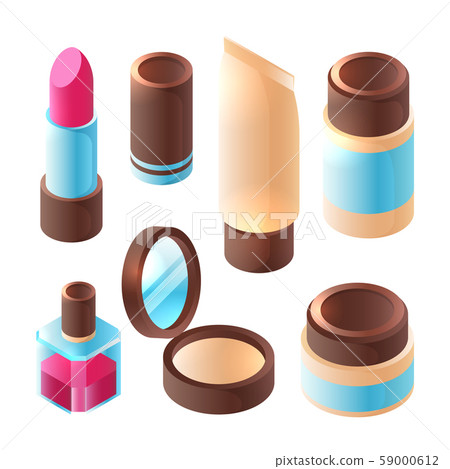 Perfume isometric. Dimension false nails brush eyeshadows makeup colorful mask cream lips palette Perfume isometric. Dimension false nails brush eyeshadows makeup colorful mask cream lips palette 59000612