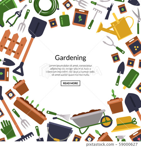 Vector flat gardening icons background with... - Stock Illustration ...