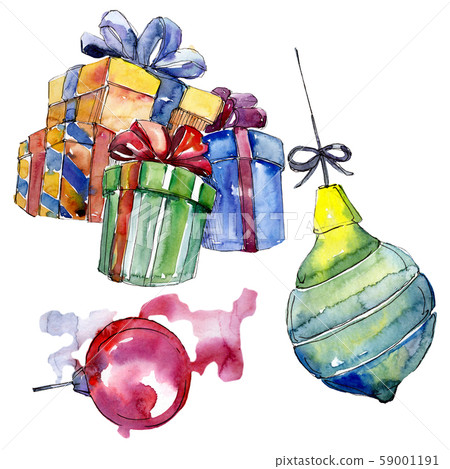 Christmas winter holiday symbol isolated. Watercolor background set. Isolated christmas illustration 59001191